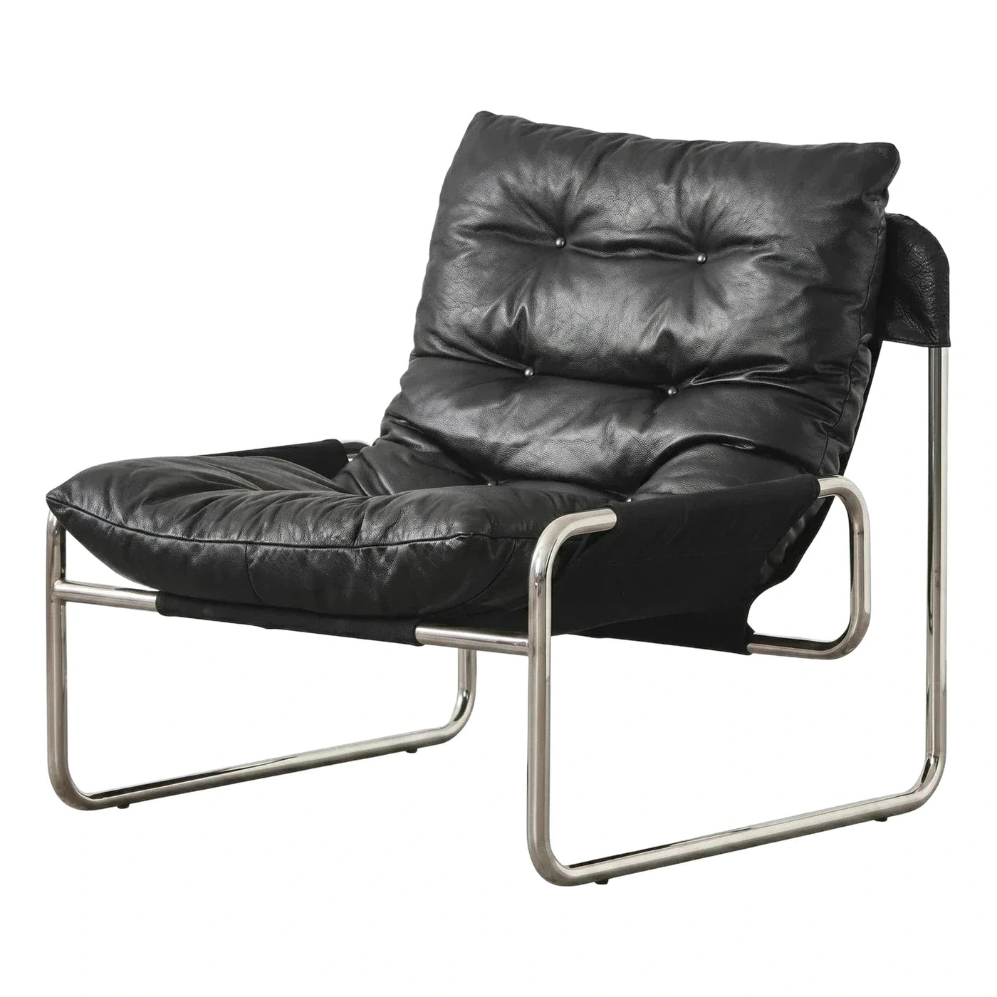 Modern Black Leather Lounge Chair with Chrome Frame
