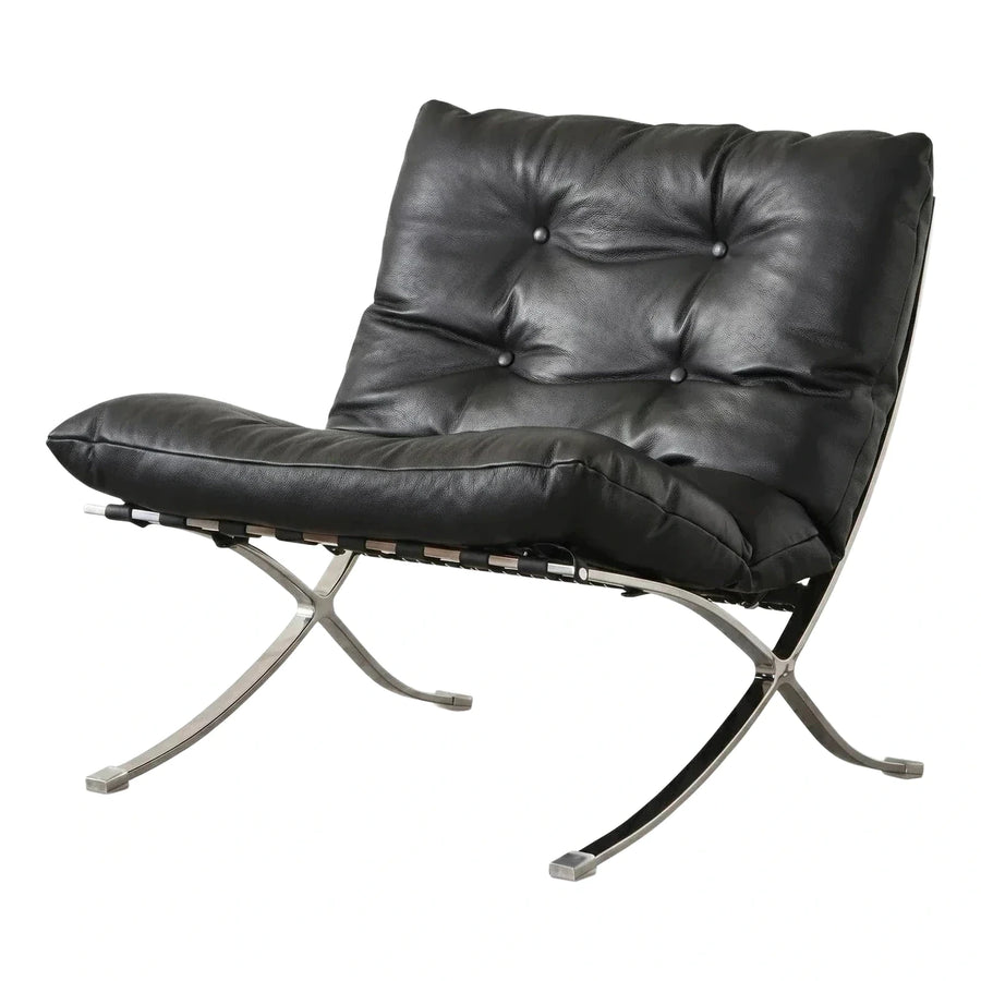 Black Leather Lounge Chair with Chrome X-Frame