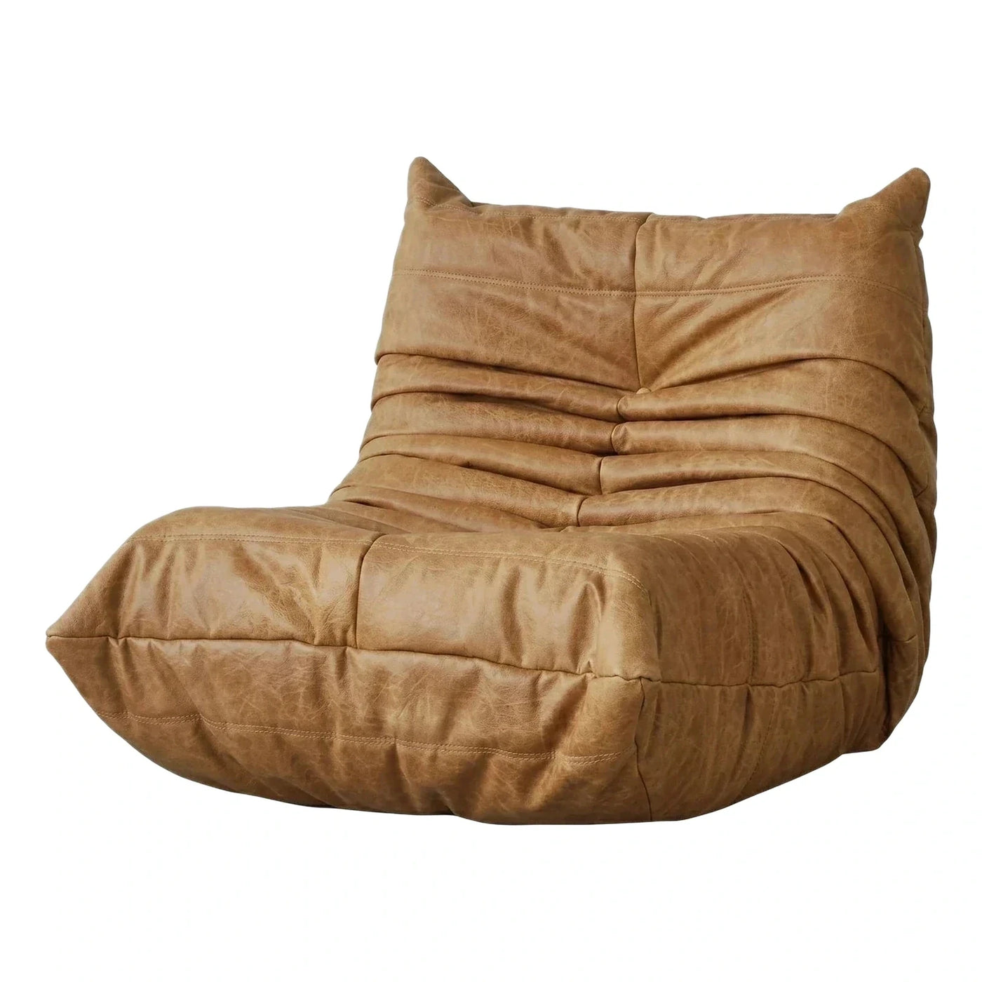 Tan Brown Leather Low Profile Lounge Chair