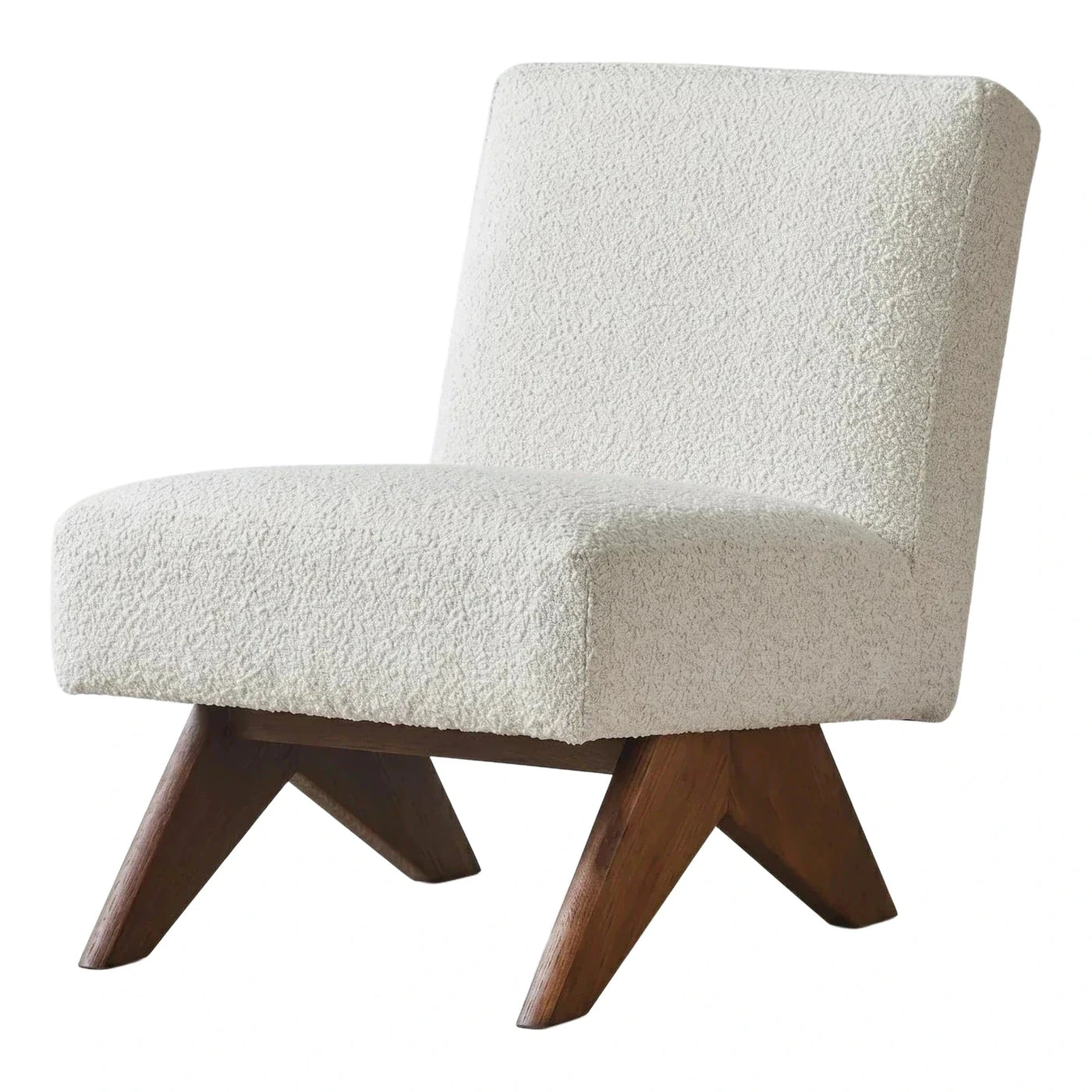Cream Boucle Accent Chair with Wooden Cross Base