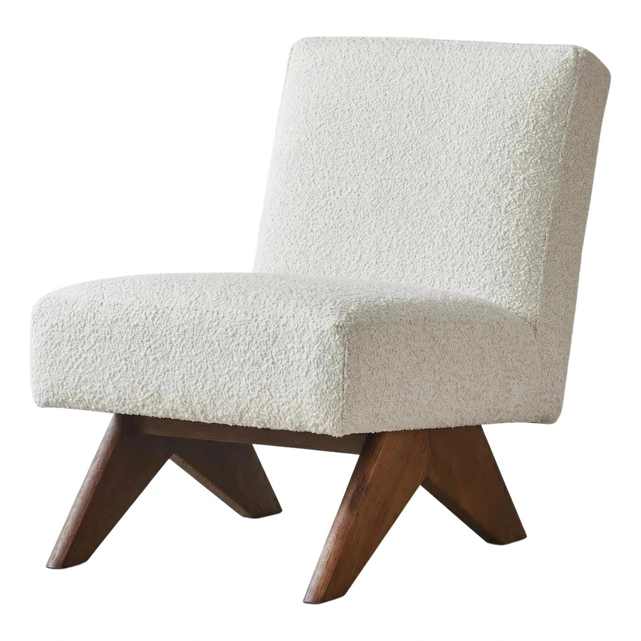 Cream Boucle Accent Chair with Wooden Cross Base