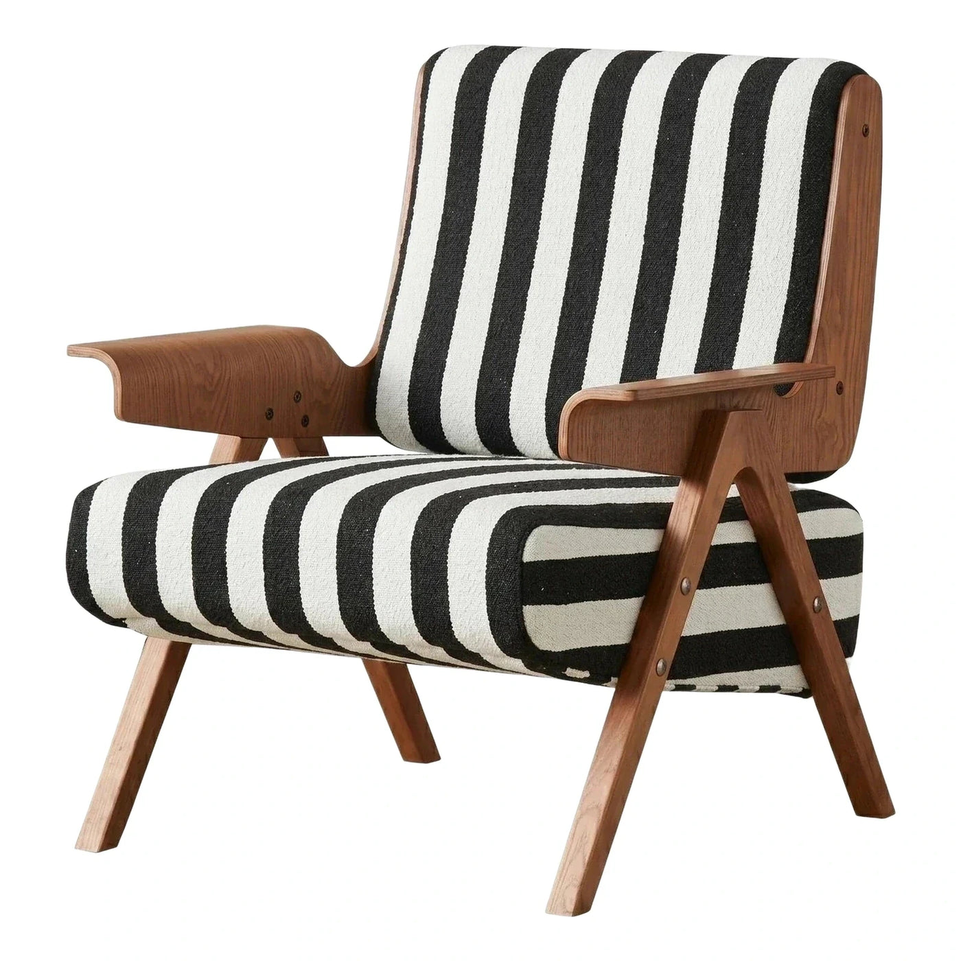 Striped Fabric Lounge Chair with Wooden Frame