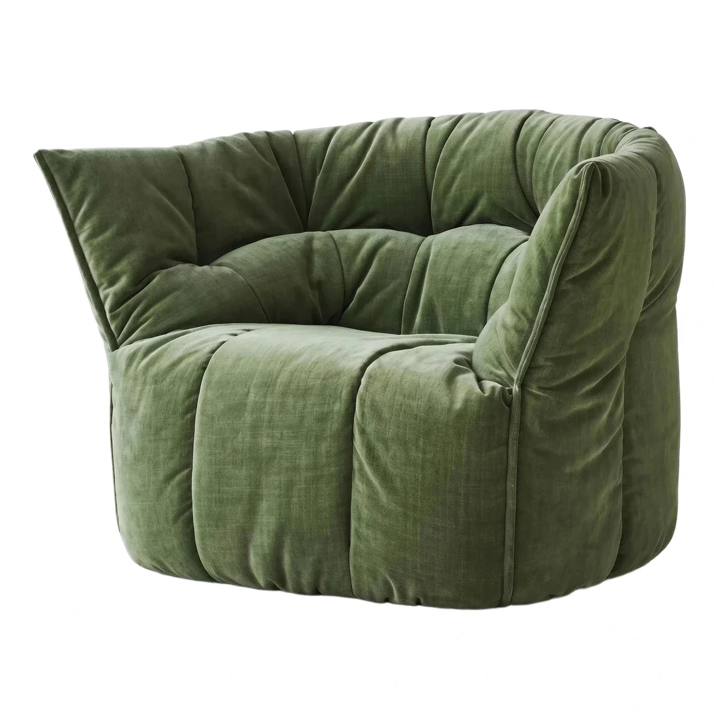 Olive Green Velvet Channel Tufted Lounge Armchair