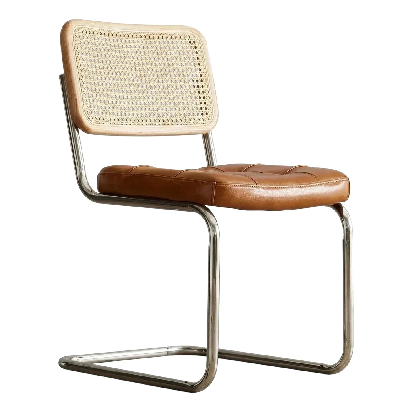 Chrome Cantilever Chair with Cane Back and Leather Seat