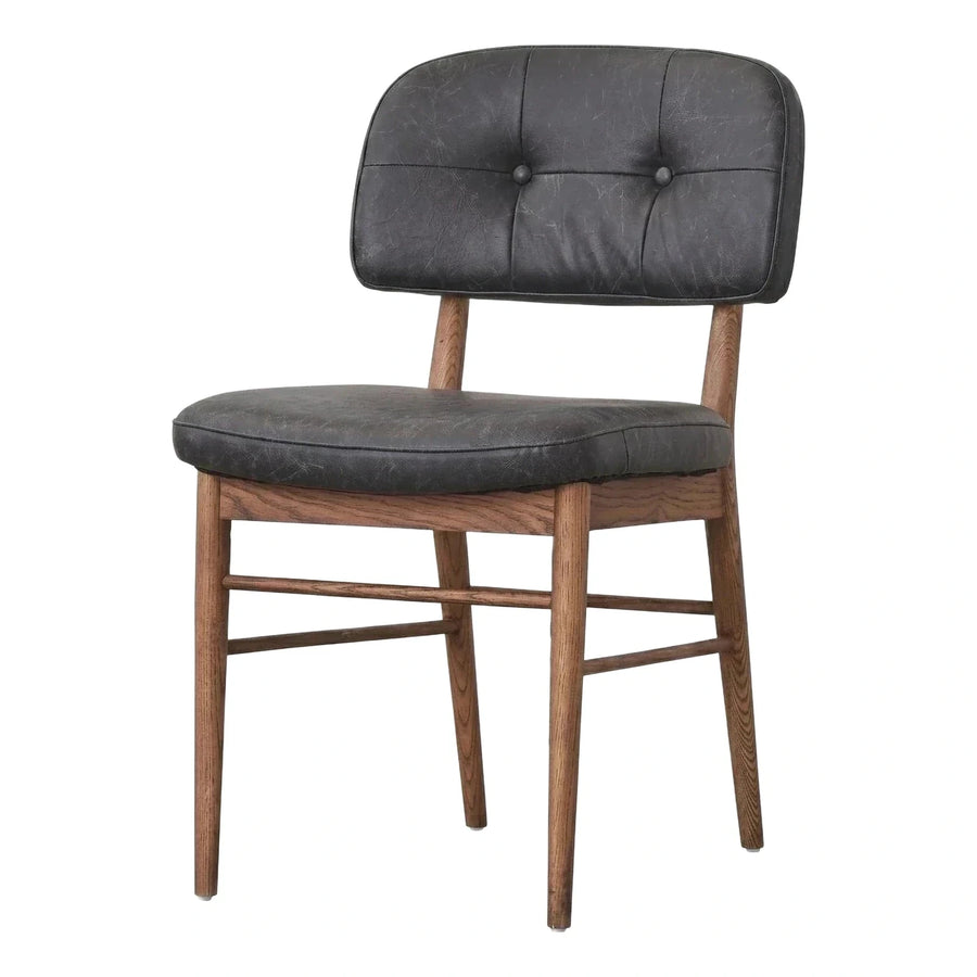 Dark Grey Tufted Dining Chair with Wooden Legs