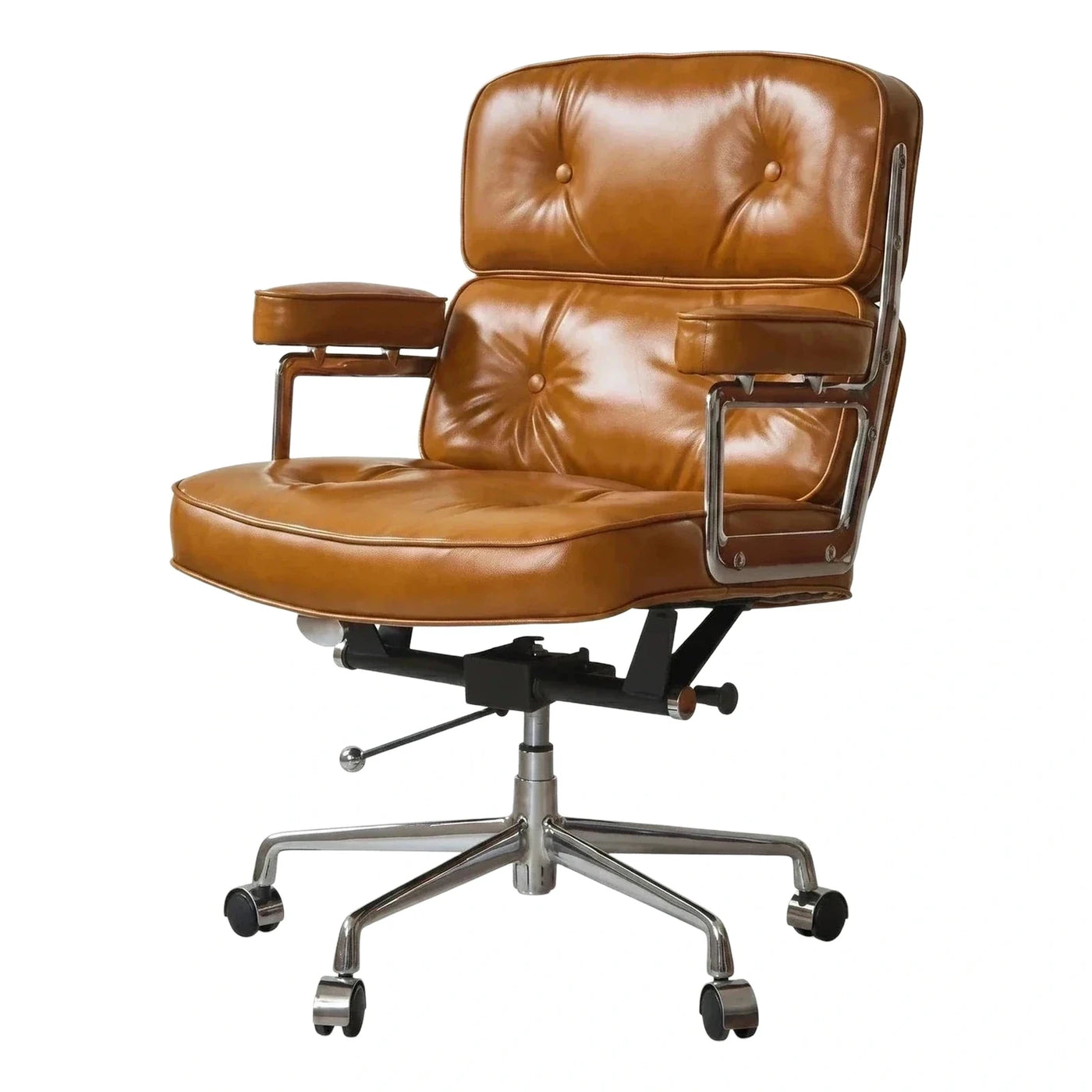 Brown Leather Executive Swivel Office Chair Chrome Base