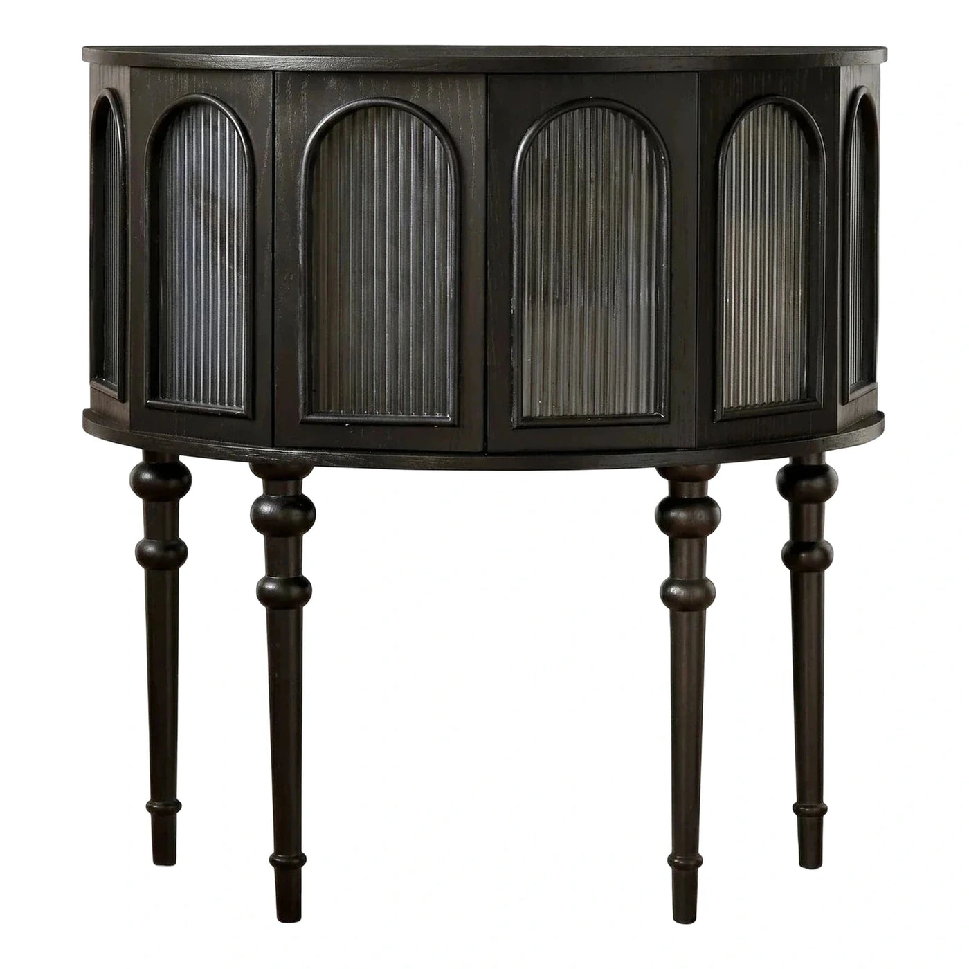 Black Curved Console Table with Fluted Doors