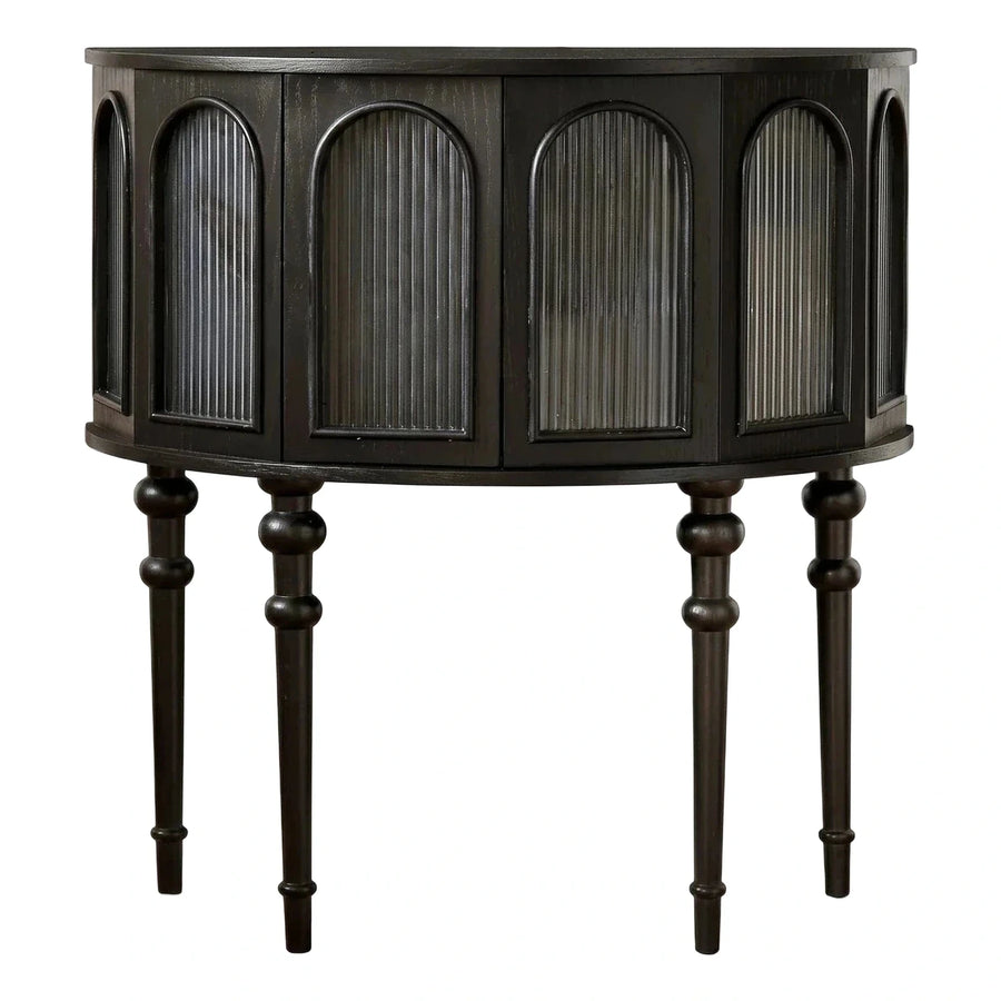 Black Curved Console Table with Fluted Doors