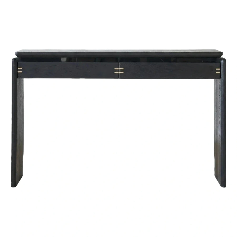 Modern Black Wood Console Table with Gold Accents