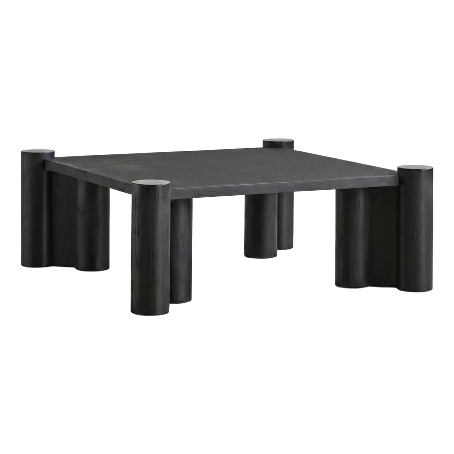Modern Black Wood Coffee Table with Cylindrical Legs