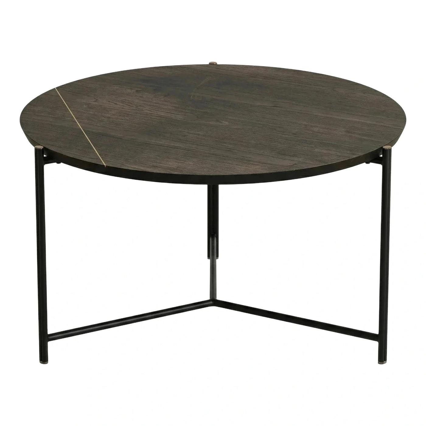 Modern Round Coffee Table Dark Wood Metal Inlay
