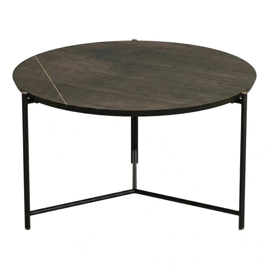 Modern Round Coffee Table Dark Wood Metal Inlay