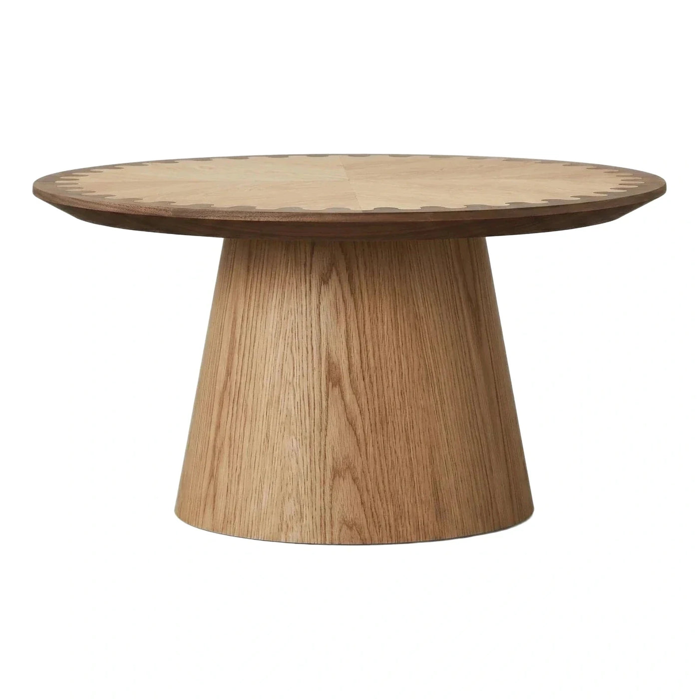 Round Wood Coffee Table with Scalloped Inlay Top