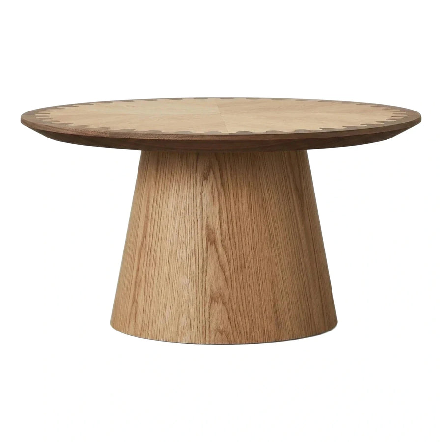Round Wood Coffee Table with Scalloped Inlay Top
