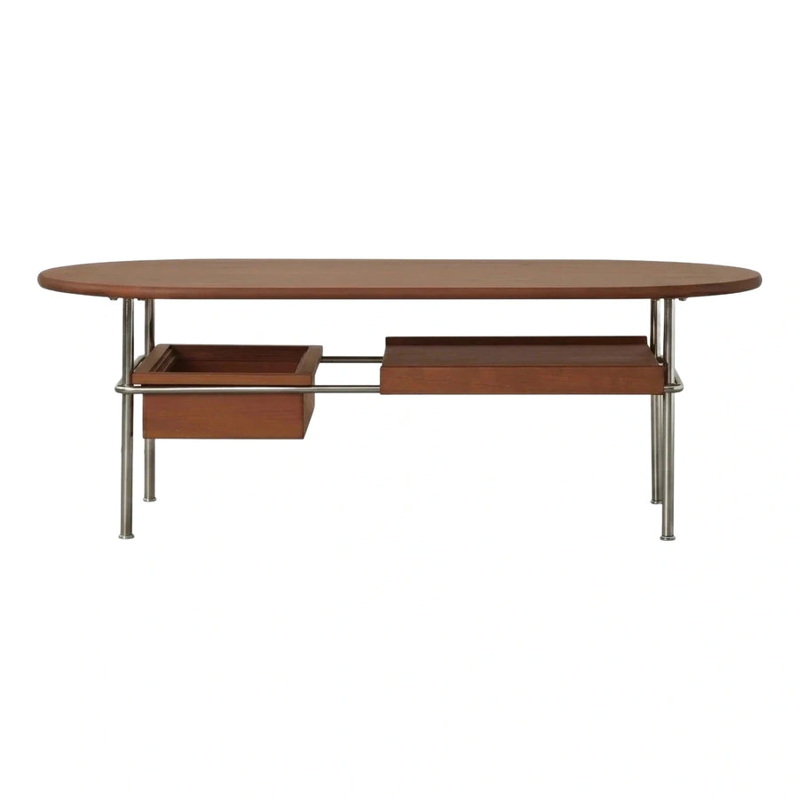 Oval Wood Coffee Table with Metal Frame Storage