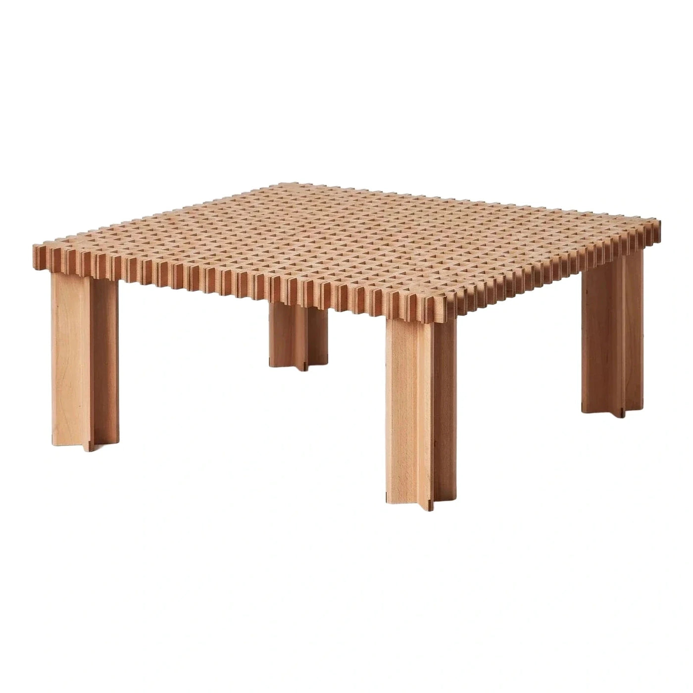 Modern Grid Pattern Wooden Coffee Table