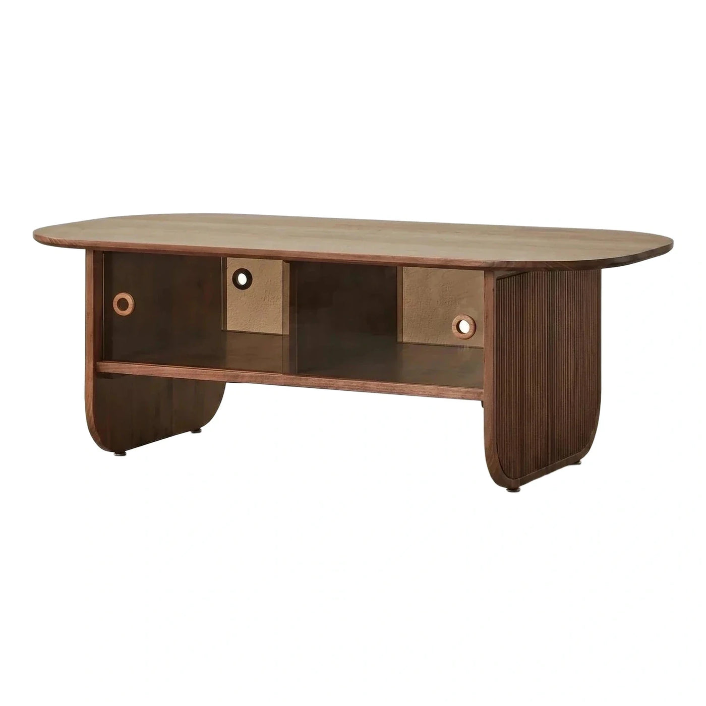 Modern Oval Wood Coffee Table with Fluted Side