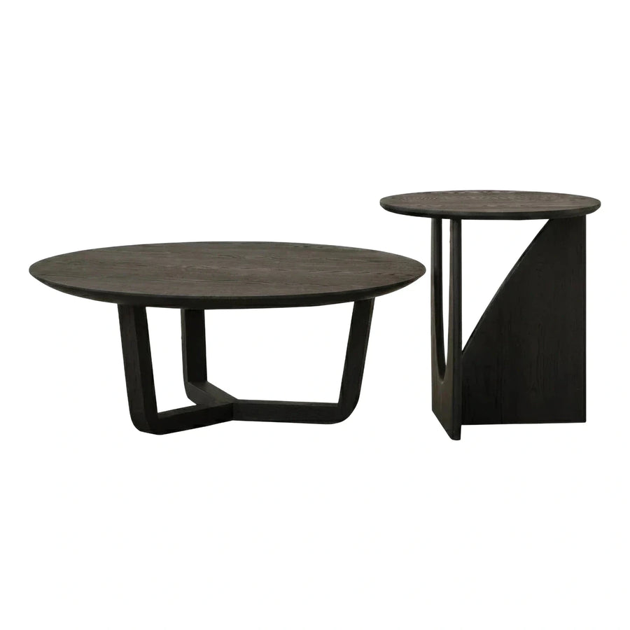Dark Wood Geometric Round Coffee and Side Table Set