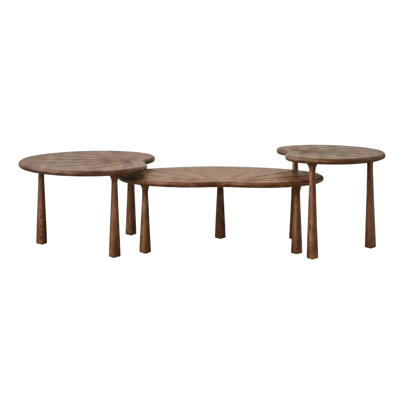 Modern Wood Radial Pattern Nesting Coffee Tables