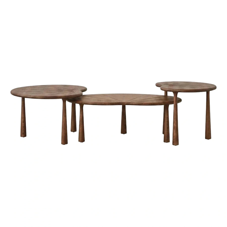 Modern Wood Radial Pattern Nesting Coffee Tables