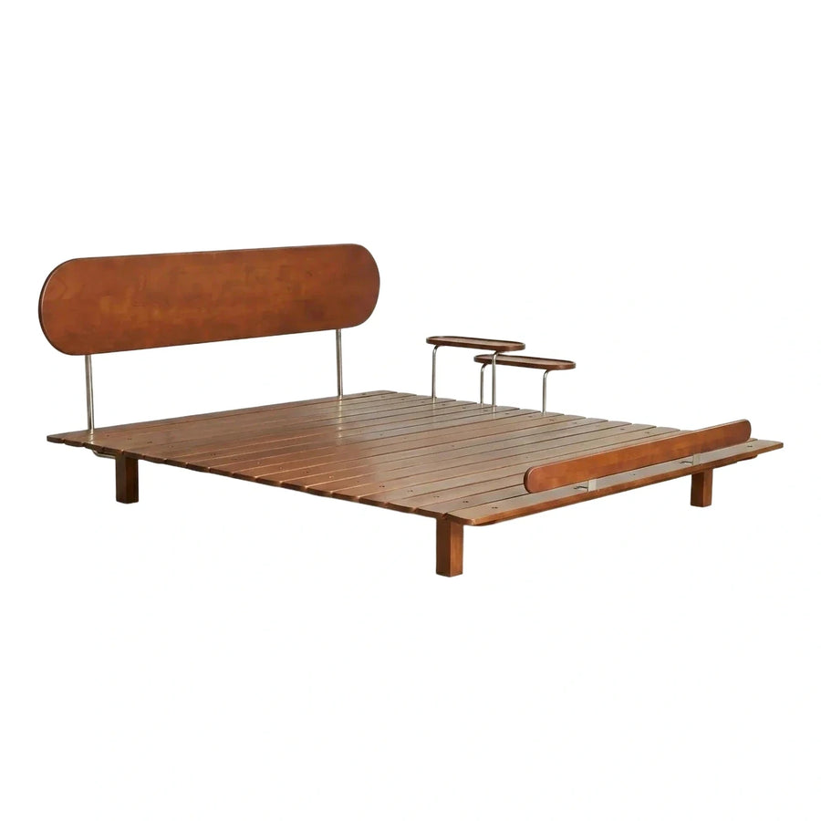 Mid-Century Modern Wooden Daybed with Side Tables