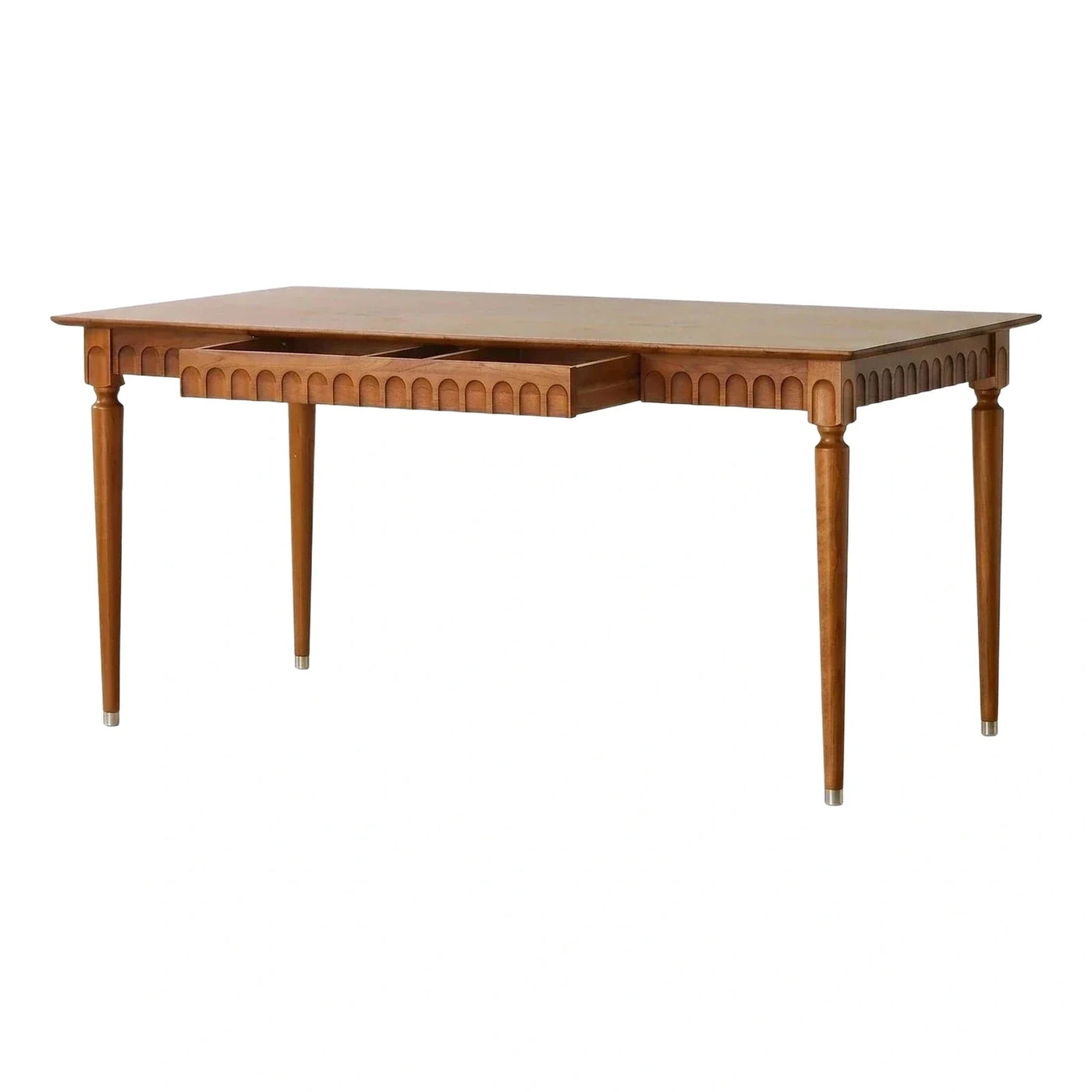 Wooden Dining Table with Carved Arch Apron and Drawer
