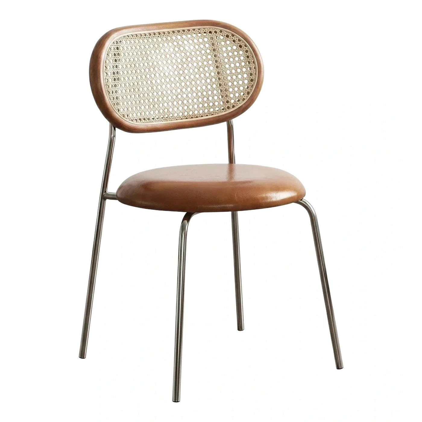 Modern Cane Back Dining Chair with Leather Seat