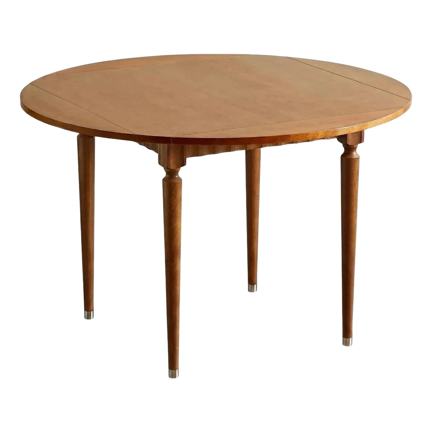 Round Extendable Wood Dining Table with Metal Capped Legs