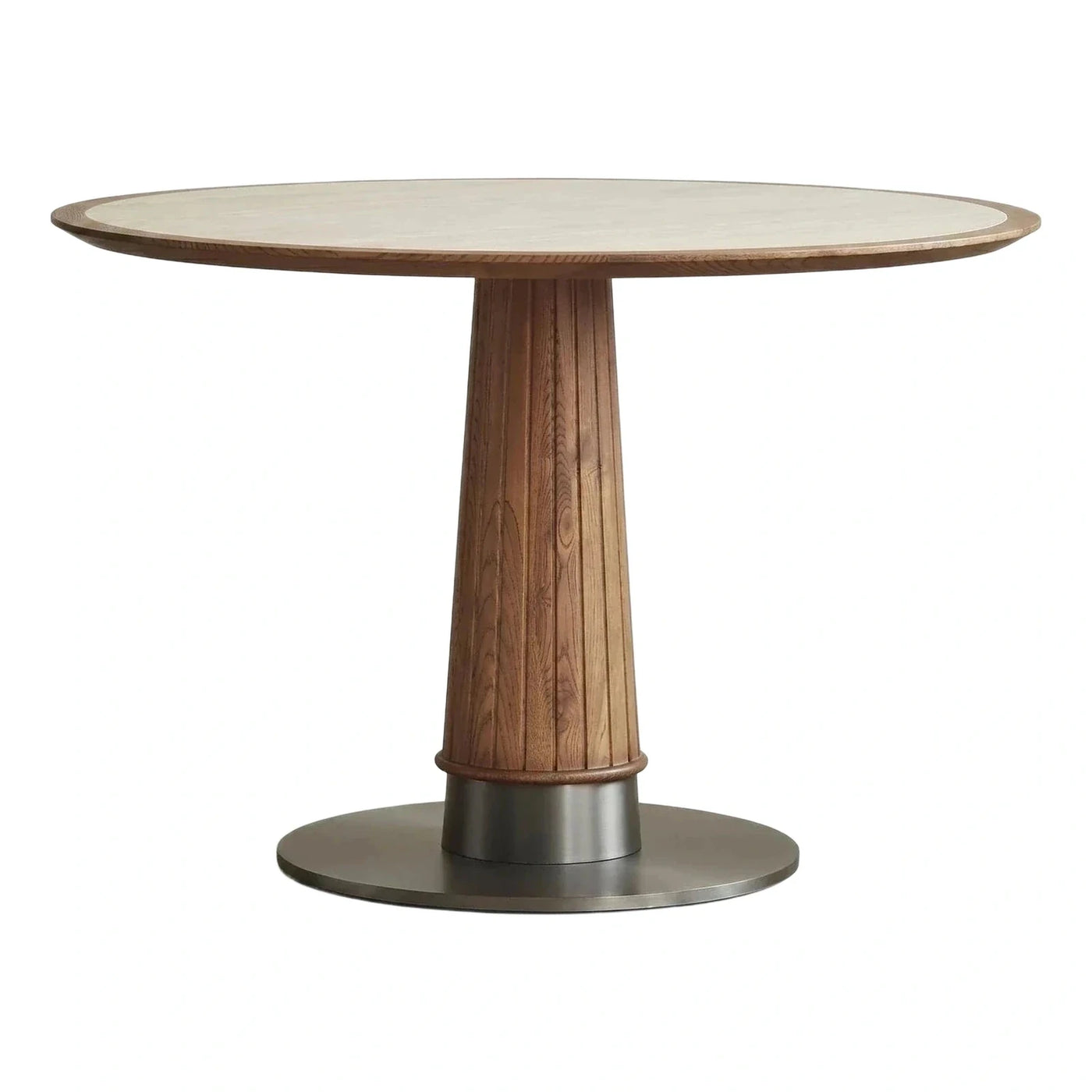 Round Pedestal Dining Table with Fluted Wood Base