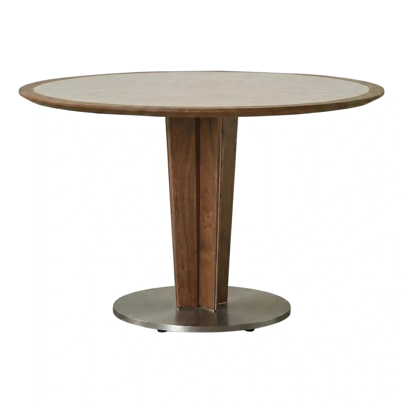 Modern Round Dining Table with Two-Tone Wood Base