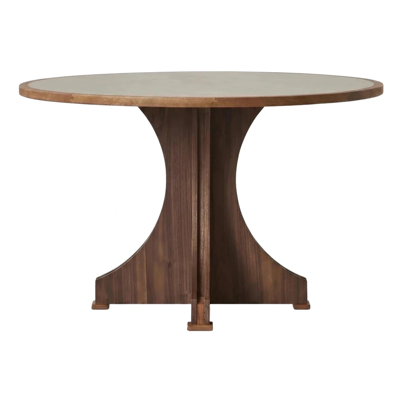 Round Dining Table with Sculptural Dark Wood Base