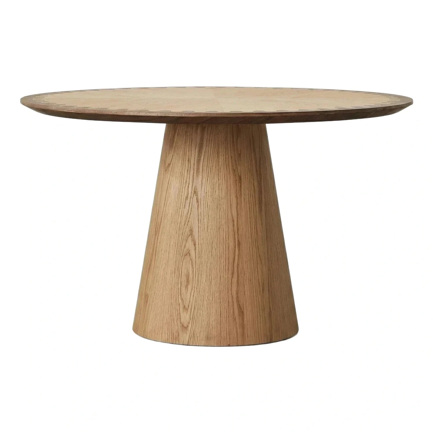 Round Wooden Pedestal Dining Table with Geometric Rim