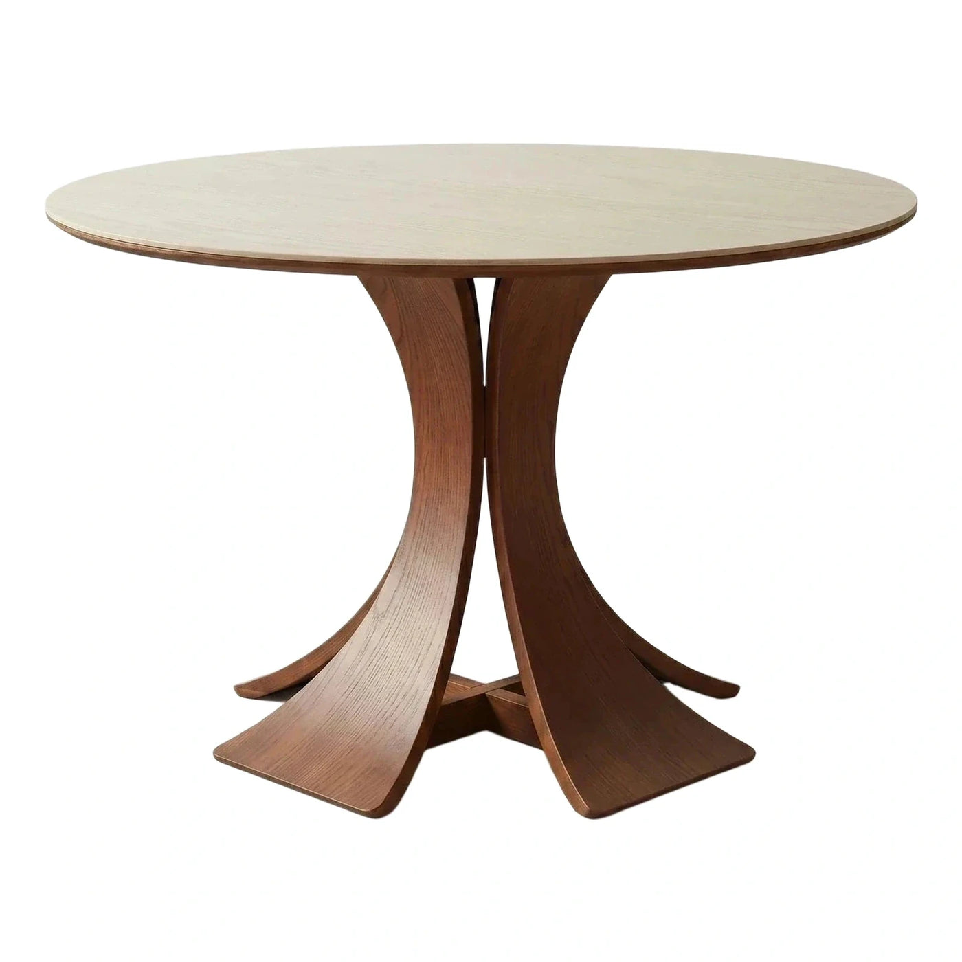 Round Dining Table with Sculptural Curved Wood Base