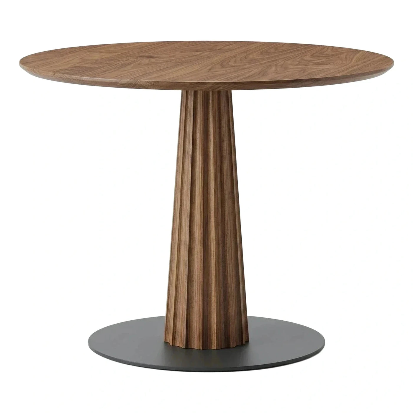 Round Wood Dining Table with Fluted Pedestal Base