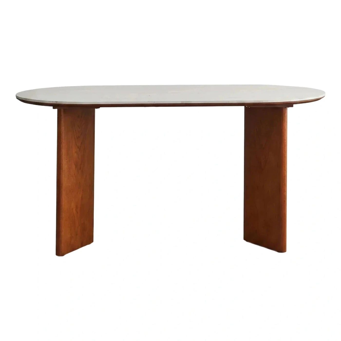 Oval White Marble Top Dining Table Wood Base