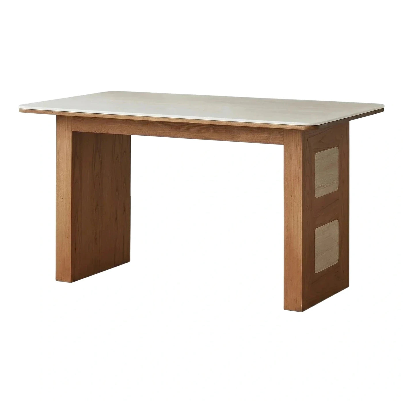 Rectangular Dining Table with Cream Top and Wood Base