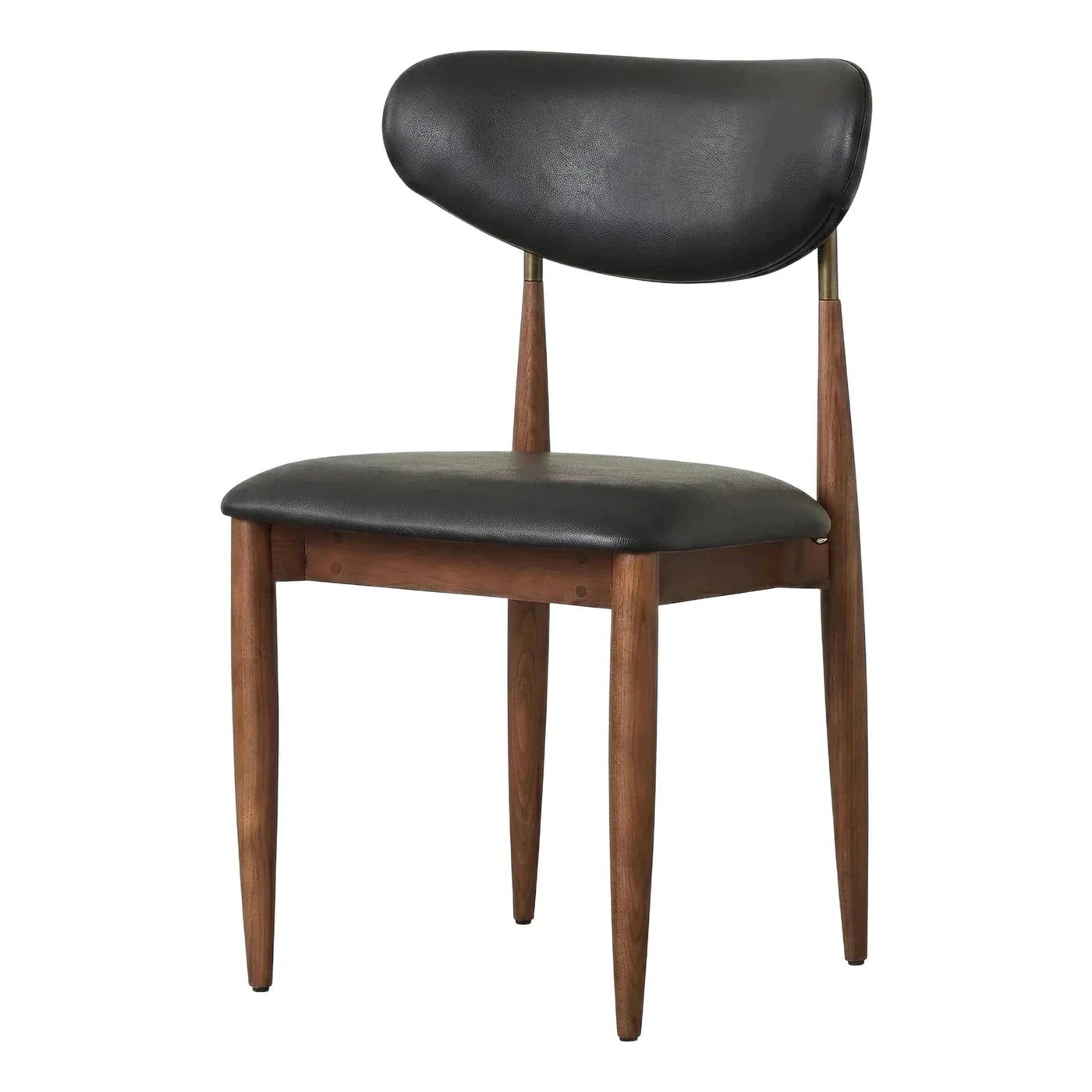 Black Leather Dining Chair with Walnut Wood Legs