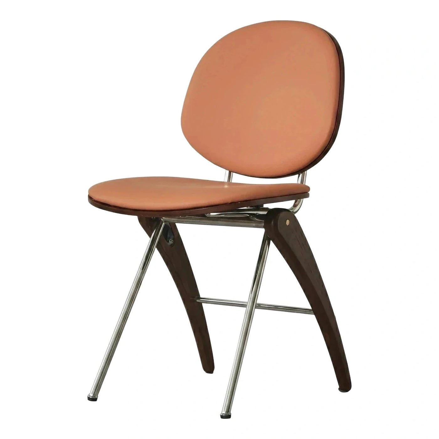 Tan Upholstered Dining Chair with Wood and Metal Base