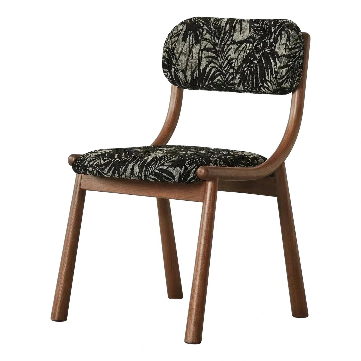 Mid-Century Modern Dining Chair with Tropical Leaf Fabric
