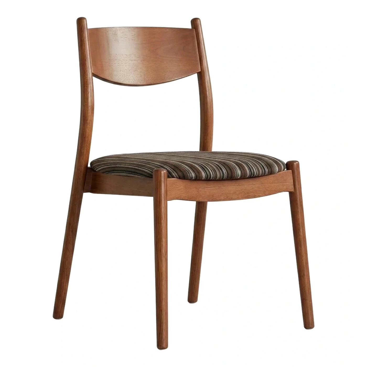 Walnut Wood Dining Chair with Striped Fabric Seat