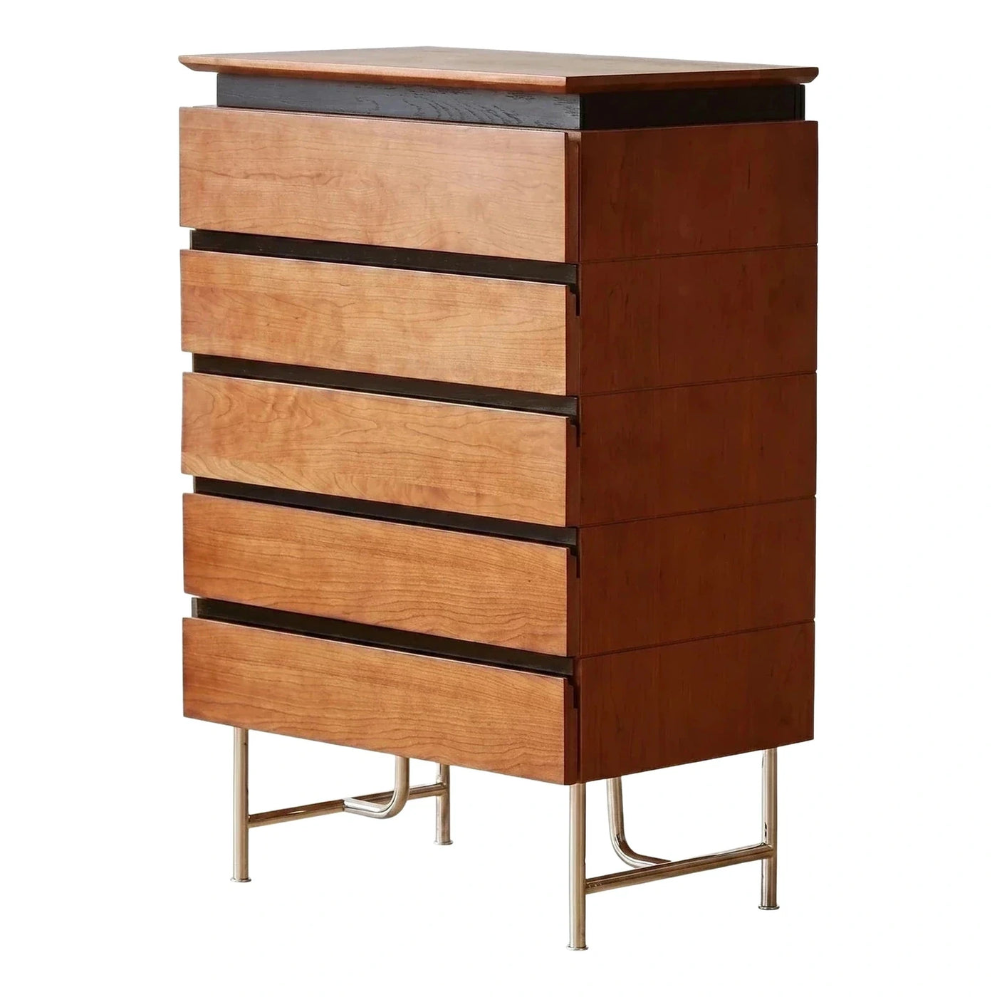 Five Drawer Chest with Chrome Base and Wood Finish