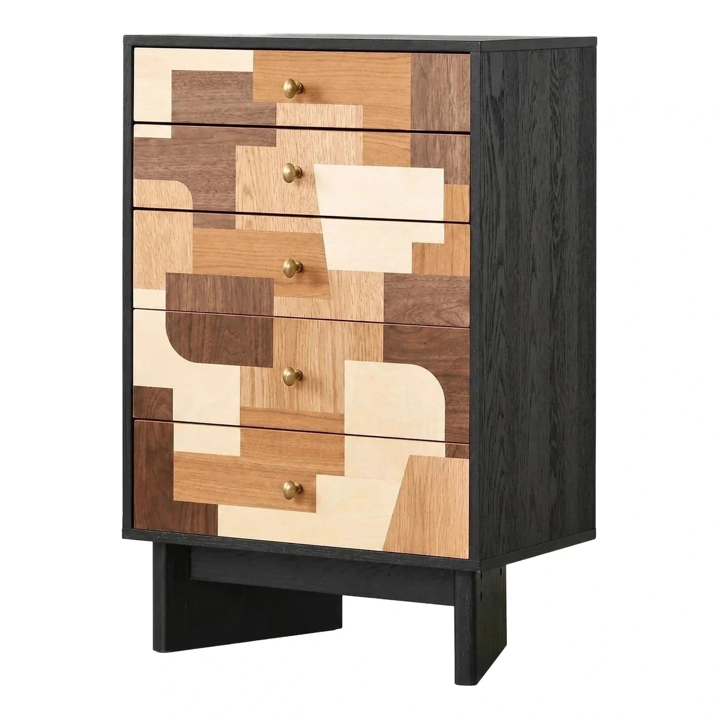 Five Drawer Chest with Geometric Wood Patchwork Design