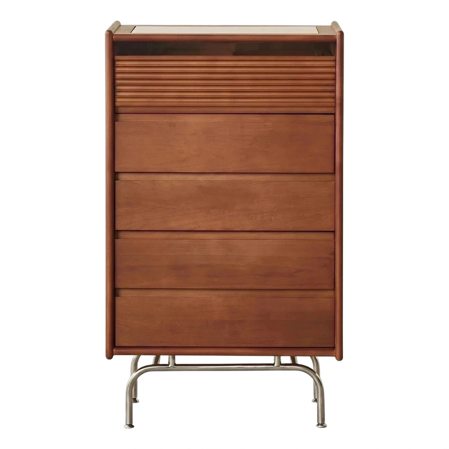 Modern Wood Chest of Drawers with Leather Frame