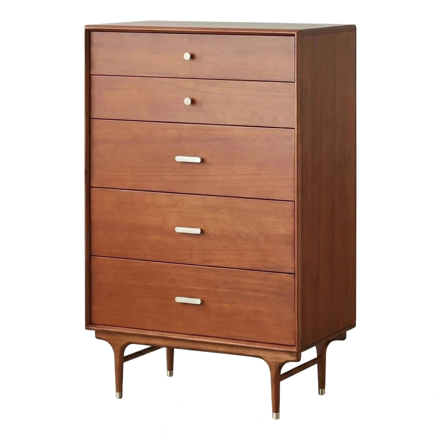 Mid-Century Modern 5-Drawer Chest Walnut Wood