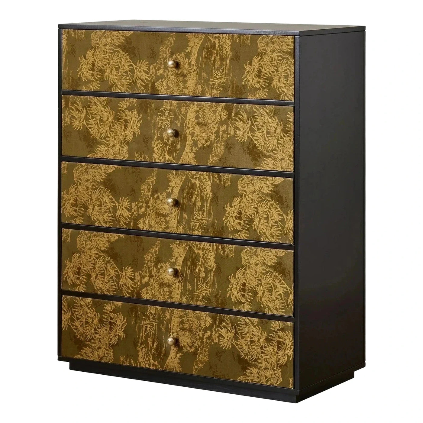 Black Five Drawer Chest Gold Floral Pattern