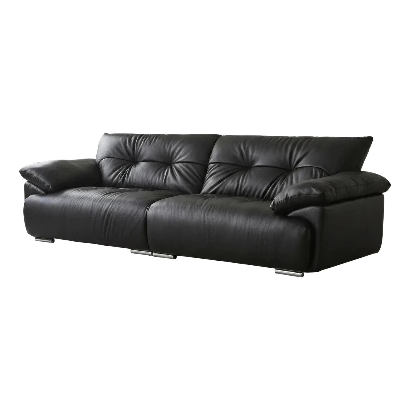 Modern Black Leather Loveseat with Tufted Back