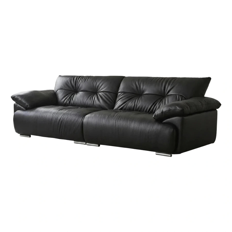 Modern Black Leather Loveseat with Tufted Back