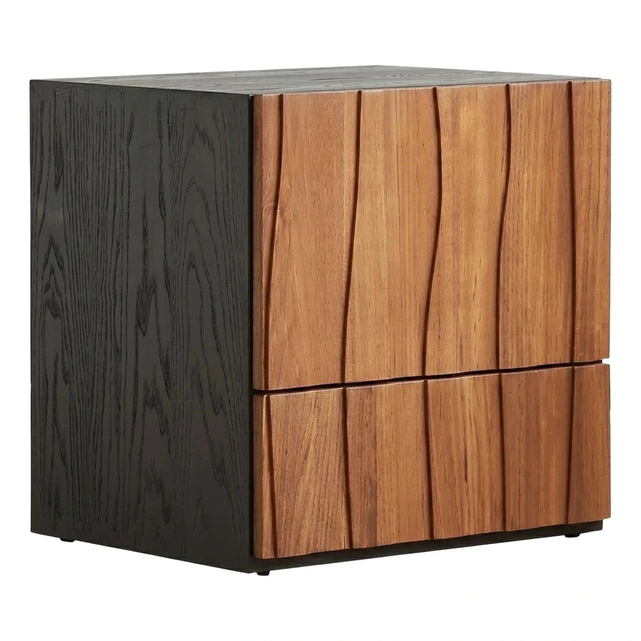 Modern Two-Tone Wood Nightstand with Fluted Drawers