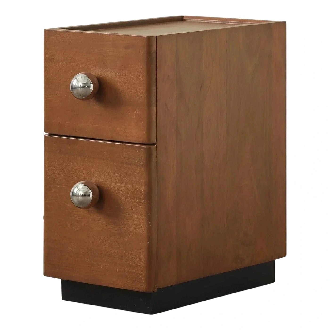 Two Drawer Wood Nightstand with Metal Knobs