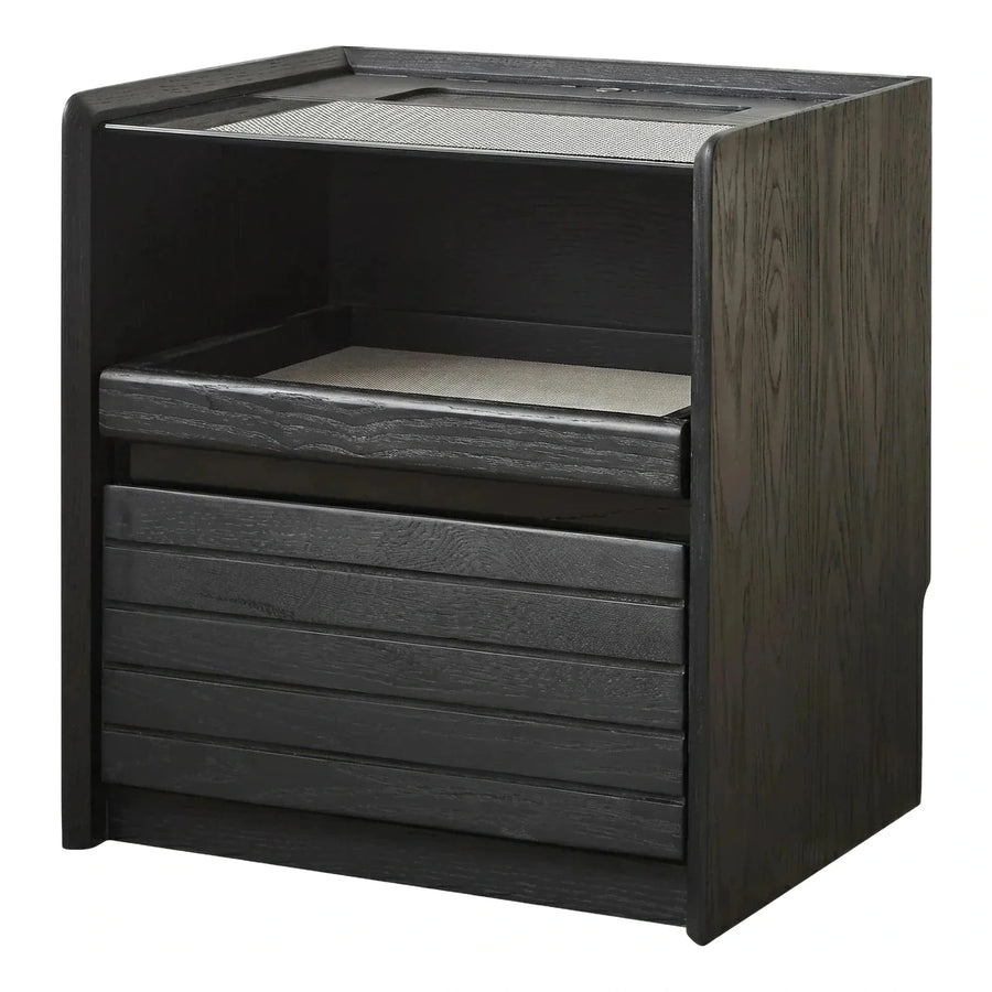 Modern Dark Wood Nightstand with Drawers and Tray